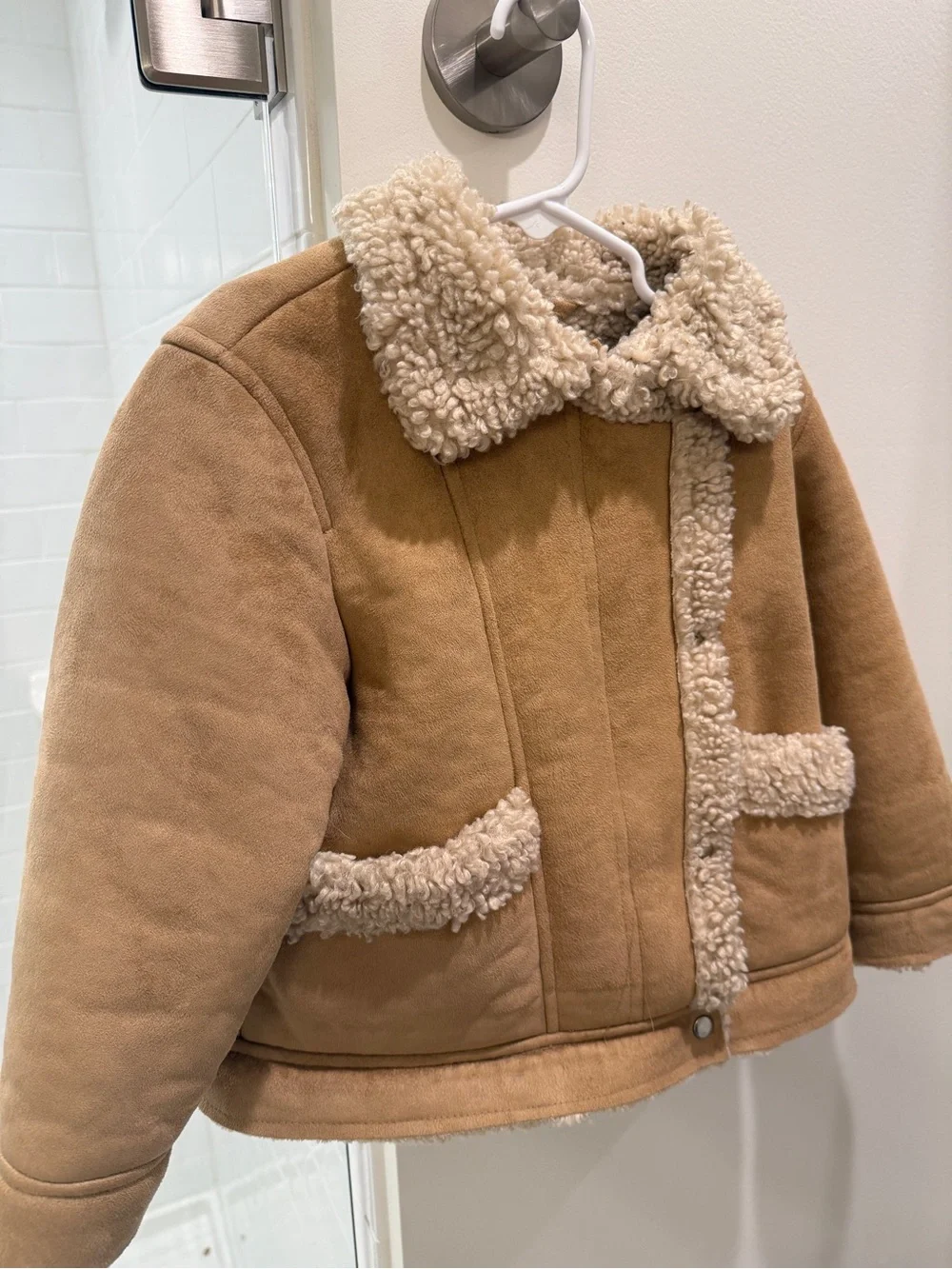 Zara Tan Faux-Suede Sherpa-Trim Kids Jacket